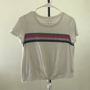 White tied tee with strips